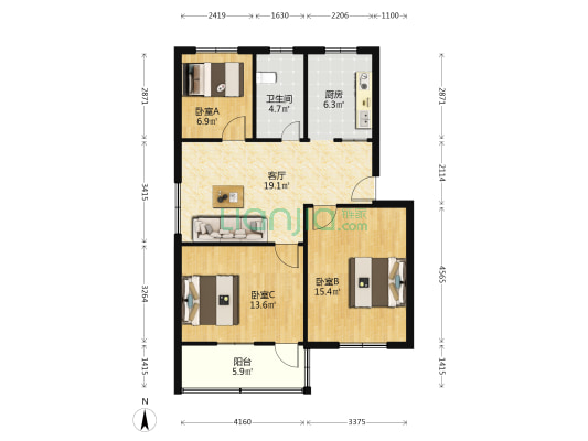 晓市路 3室1厅1卫 85平方