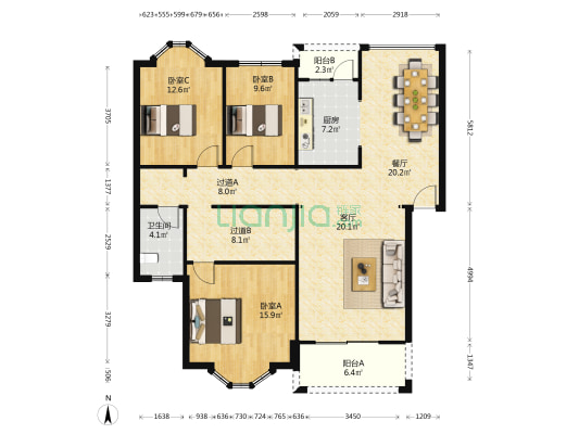 航空小区 3室2厅1卫 224平方