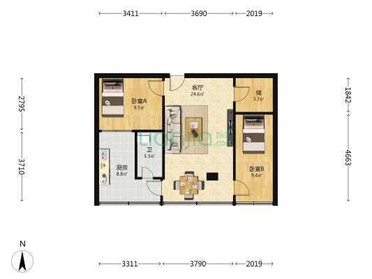 市场监管局家属院 2室1厅1卫 60平方