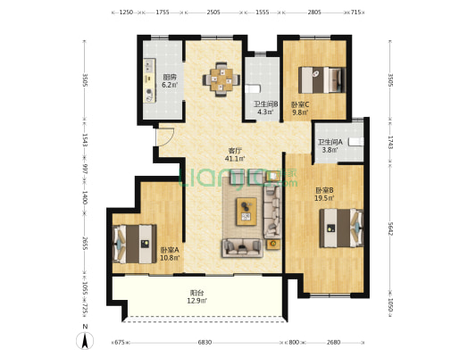 驻马店中骏世界城 3室1厅2卫 127平方