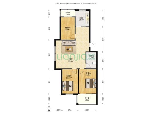 世嘉铭园 2室1厅1卫 111平方