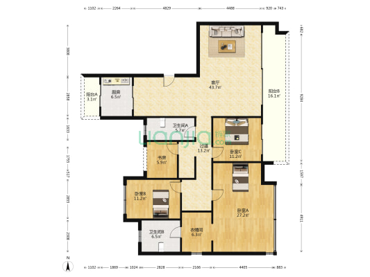 首创天阅嘉陵 4室1厅2卫 188平方