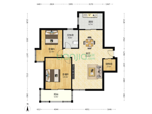 翰怡苑 2室1厅1卫 96平方