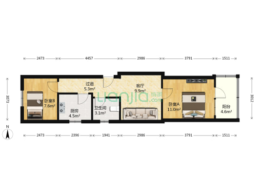 龙亭小区 2室1厅1卫 59平方