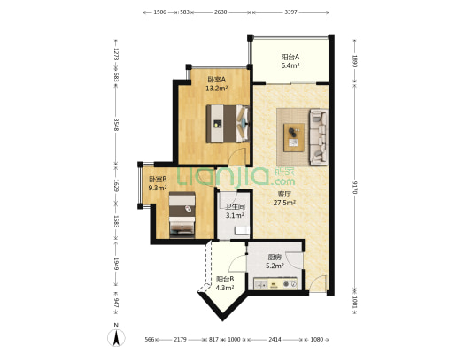 阳光假日园 2室1厅1卫 83平方