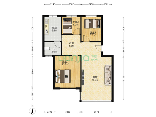 供水小区 3室1厅1卫 83平方