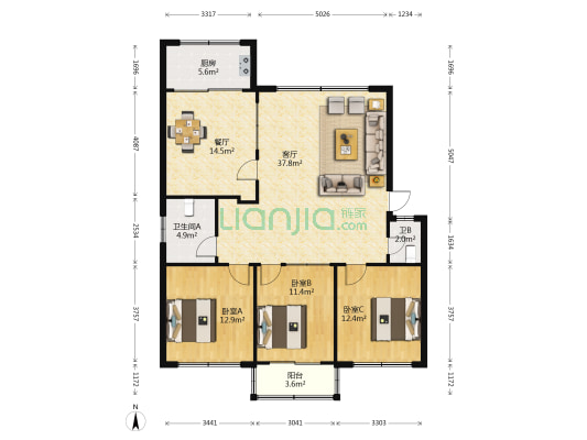毛纺小区 3室2厅2卫 220平方