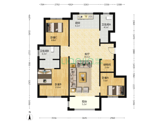 中冶尙和府 3室1厅2卫 120平方