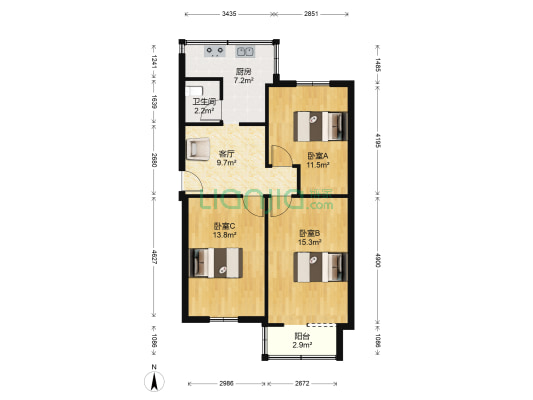 陕西省杂技艺术团有限公司 3室1厅1卫 73平方