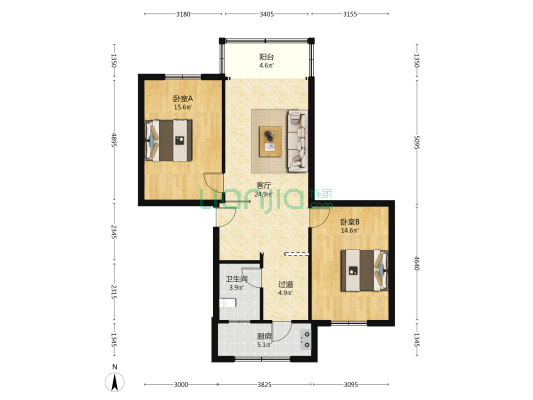 四道街6号 2室1厅1卫 83平方