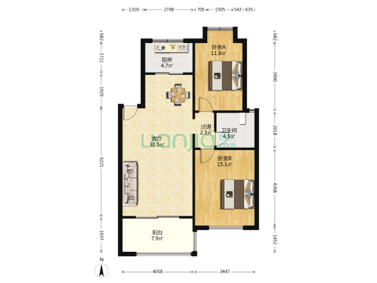 苕溪人家 2室1厅1卫 88平方