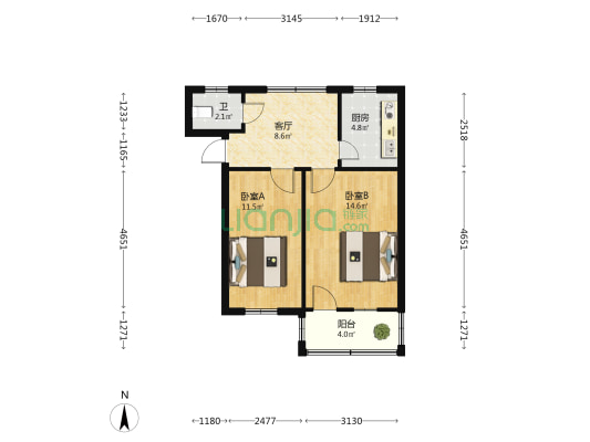 县外贸北院 2室1厅1卫 58平方