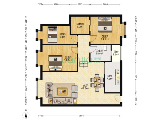 西城家园(新都) 3室1厅1卫 118平方