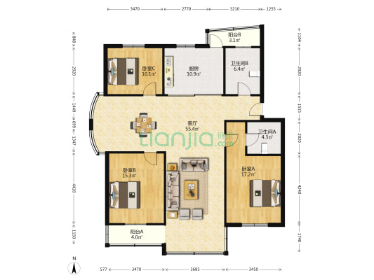 悦盛花苑 3室1厅2卫 151平方