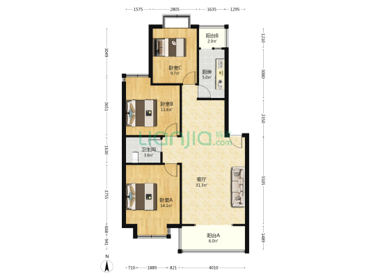 宏翔兴居 3室1厅1卫 96平方