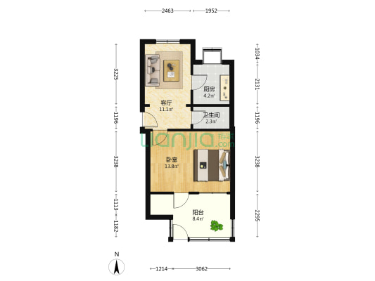 山大路183号 1室1厅1卫 44平方