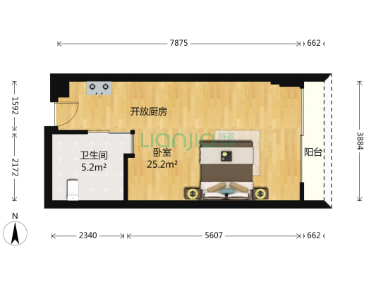 花都银丰大厦 1室0厅1卫 51平方