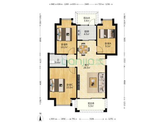 忠信金碧苑 3室1厅1卫 89平方
