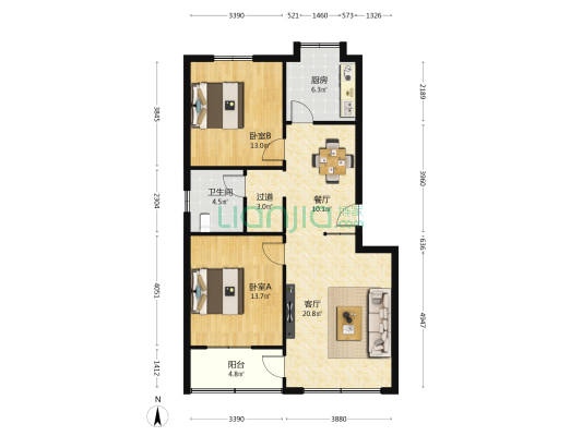 齐泰和谐家园 2室2厅1卫 98平方