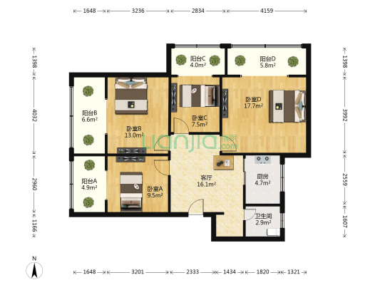 燃灯寺路9号 4室1厅1卫 117平方