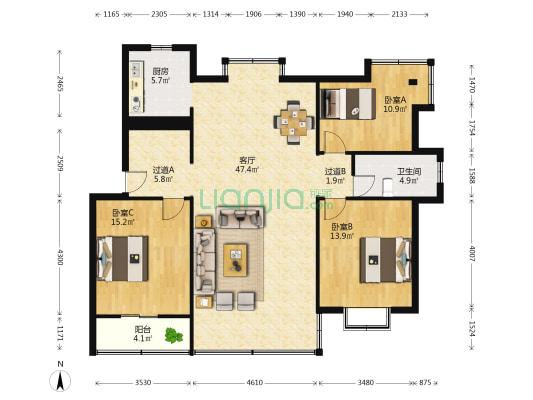 胥塘春晓 3室1厅1卫 126平方