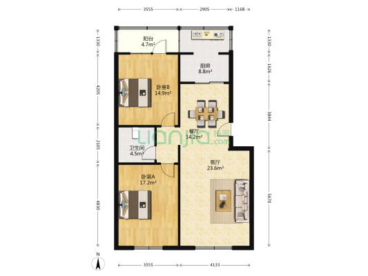 解放街社区 2室2厅1卫 105平方