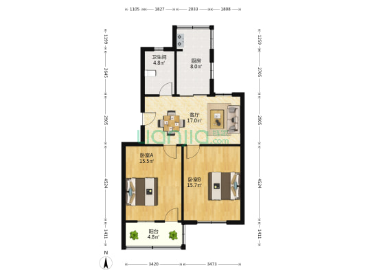 蒲中教工宿舍楼 2室1厅1卫 79平方