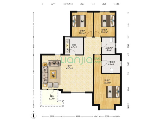鸿坤理想湾，洋房电梯入户，一梯一户，视野好采光好-户型图