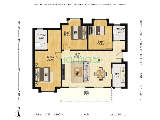旭辉江山墅 3室1厅2卫 116平方