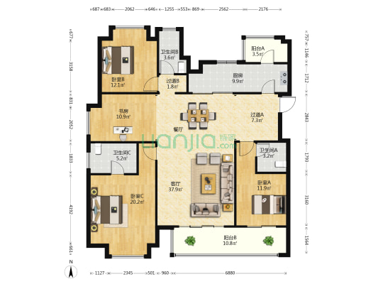 璀璨臻樾 4室1厅3卫 169平方