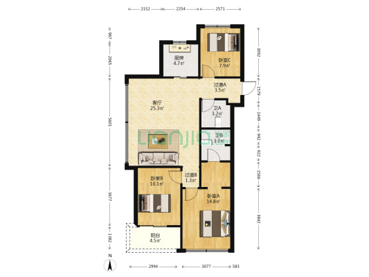 悦潮府 3室1厅2卫 98平方