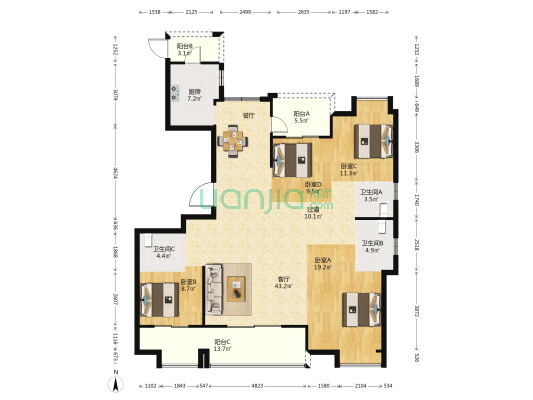 福清万达广场B2区 4室1厅3卫 176平方