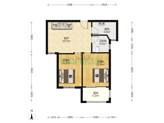 众泾家园 2室1厅1卫 80平方