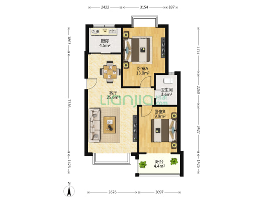 千和意境 2室1厅1卫 73平方