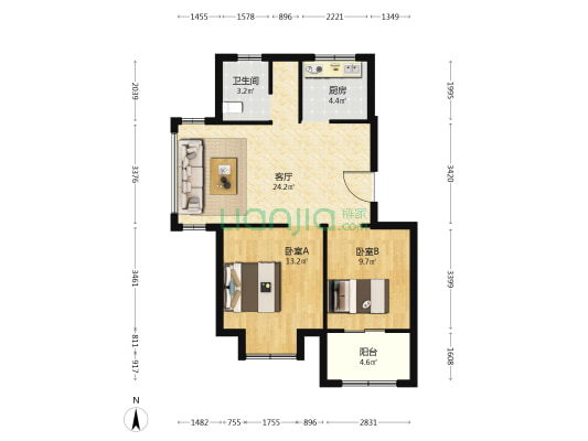 碧海尚城A区 2室1厅1卫 72平方