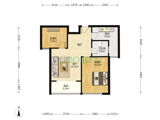 城投一品世家 2室1厅1卫 81平方