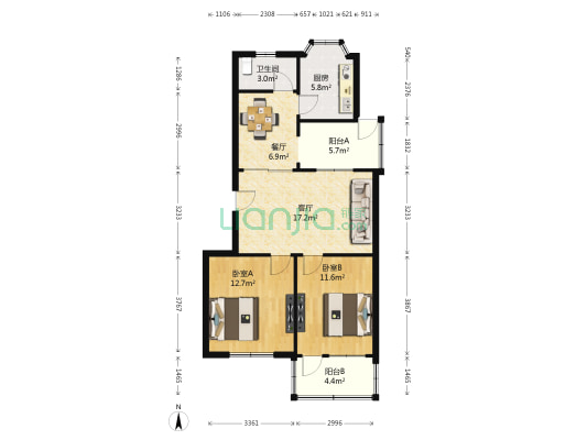 经开区皇姑路250号小区 2室2厅1卫 101平方