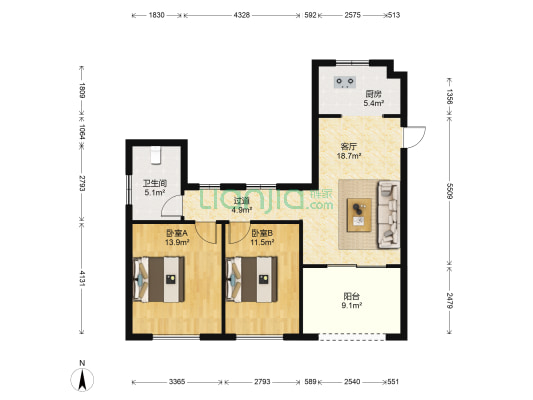 建中御东国际六期 2室1厅1卫 89平方