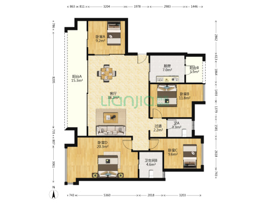 万科金开悦府风悦 4室1厅2卫 143平方