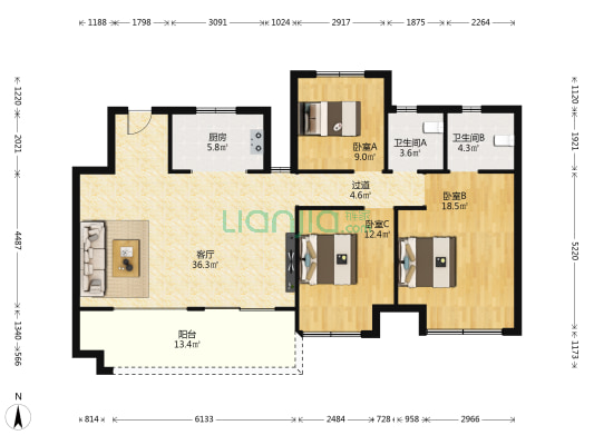 远洋沁园 3室1厅2卫 138平方