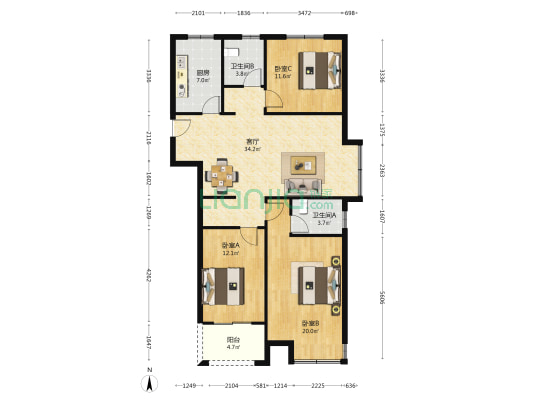 游山路安置房C区 3室1厅2卫 127平方