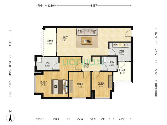 印江州璞印 3室1厅2卫 99平方