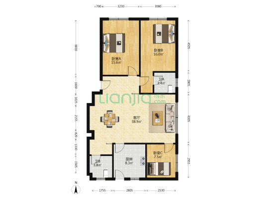 吉阳山庄25号 3室1厅2卫 112平方