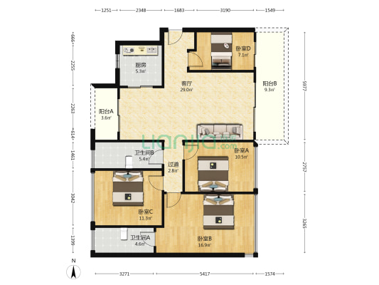 深业颐瑞府 4室1厅2卫 125平方