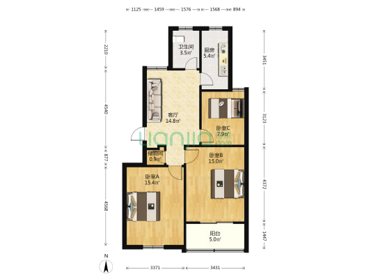 长城路 3室1厅1卫 84平方