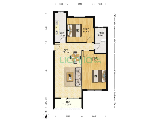 北京苏活四区 2室1厅1卫 93平方