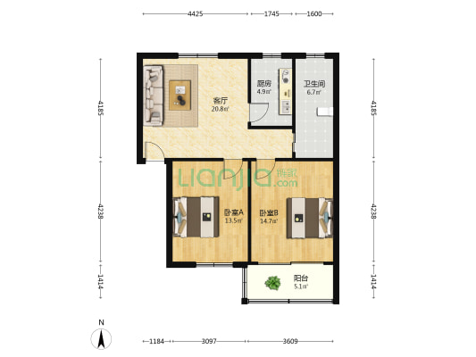邮电东路 2室1厅1卫 76平方
