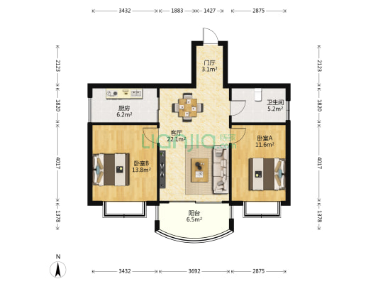 水岸珈蓝 2室1厅1卫 82平方
