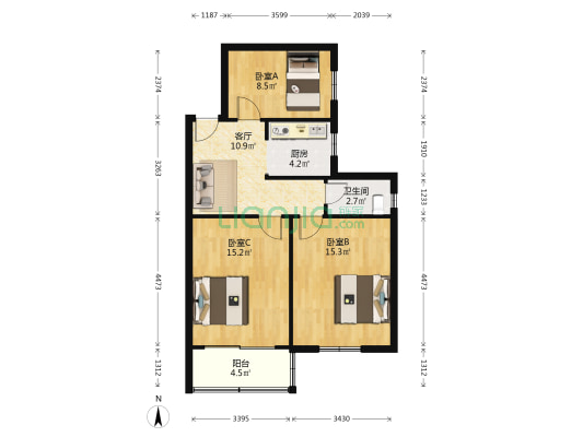宁海路 3室1厅1卫 73平方