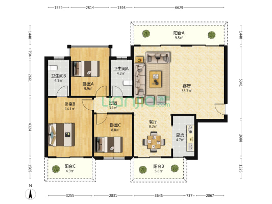 大唐新希望臻园 3室2厅2卫 126平方